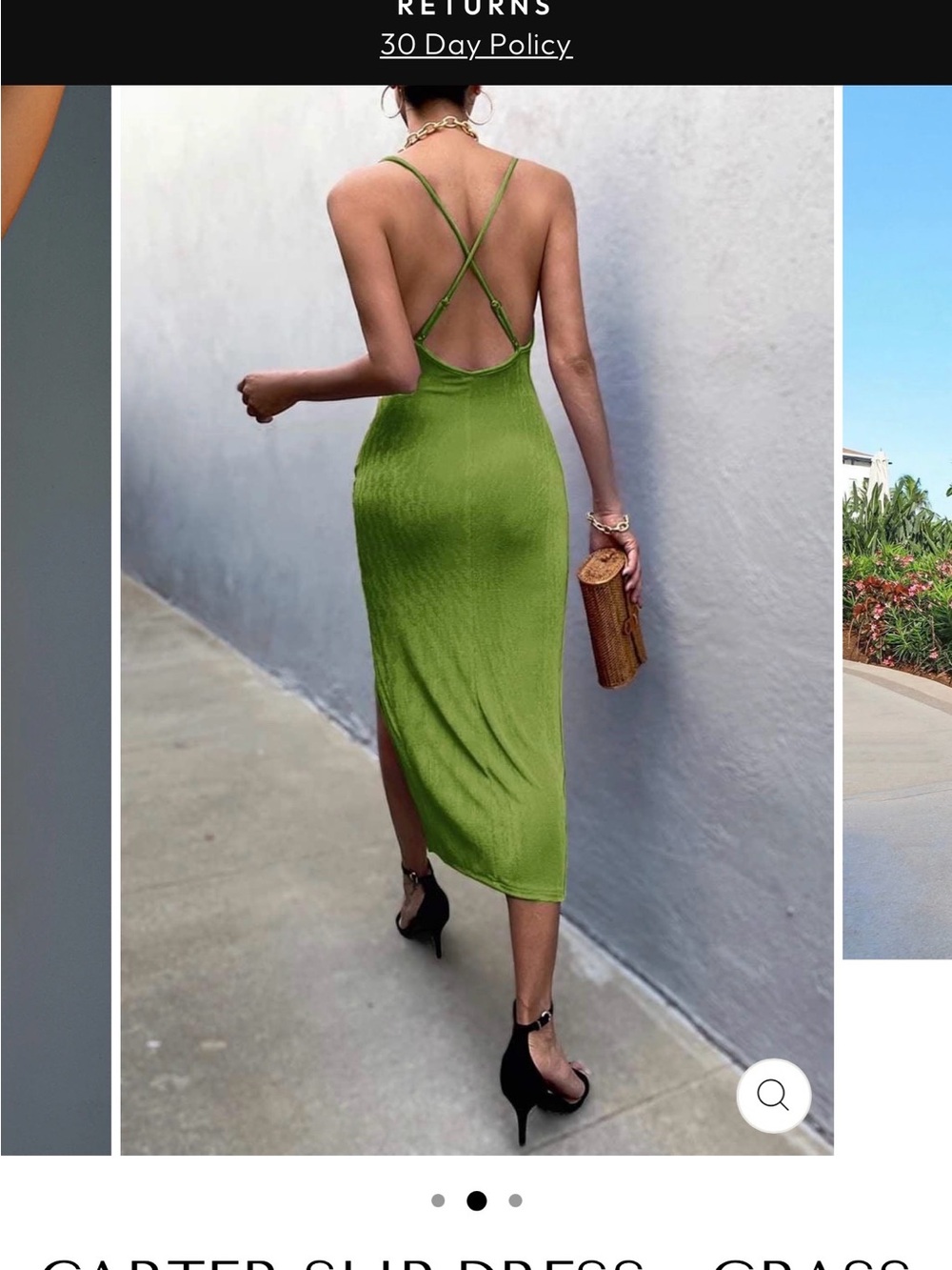 Olive Green Cowl Midi Dress with Side Slit - Picture 2 of 2